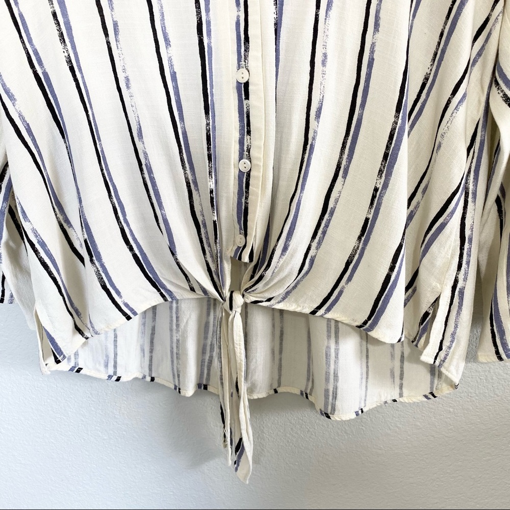 ⭐️ Blue Rain Tie Button Down Striped Medium Blouse - Picture 2 of 11